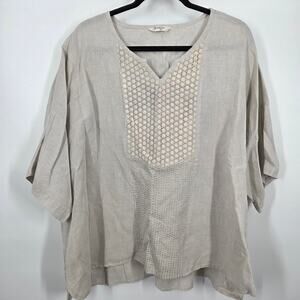 Womens Top 3X Beige Linen Coastal Beach Lagenlook Boho Quiet Luxury Vacation
